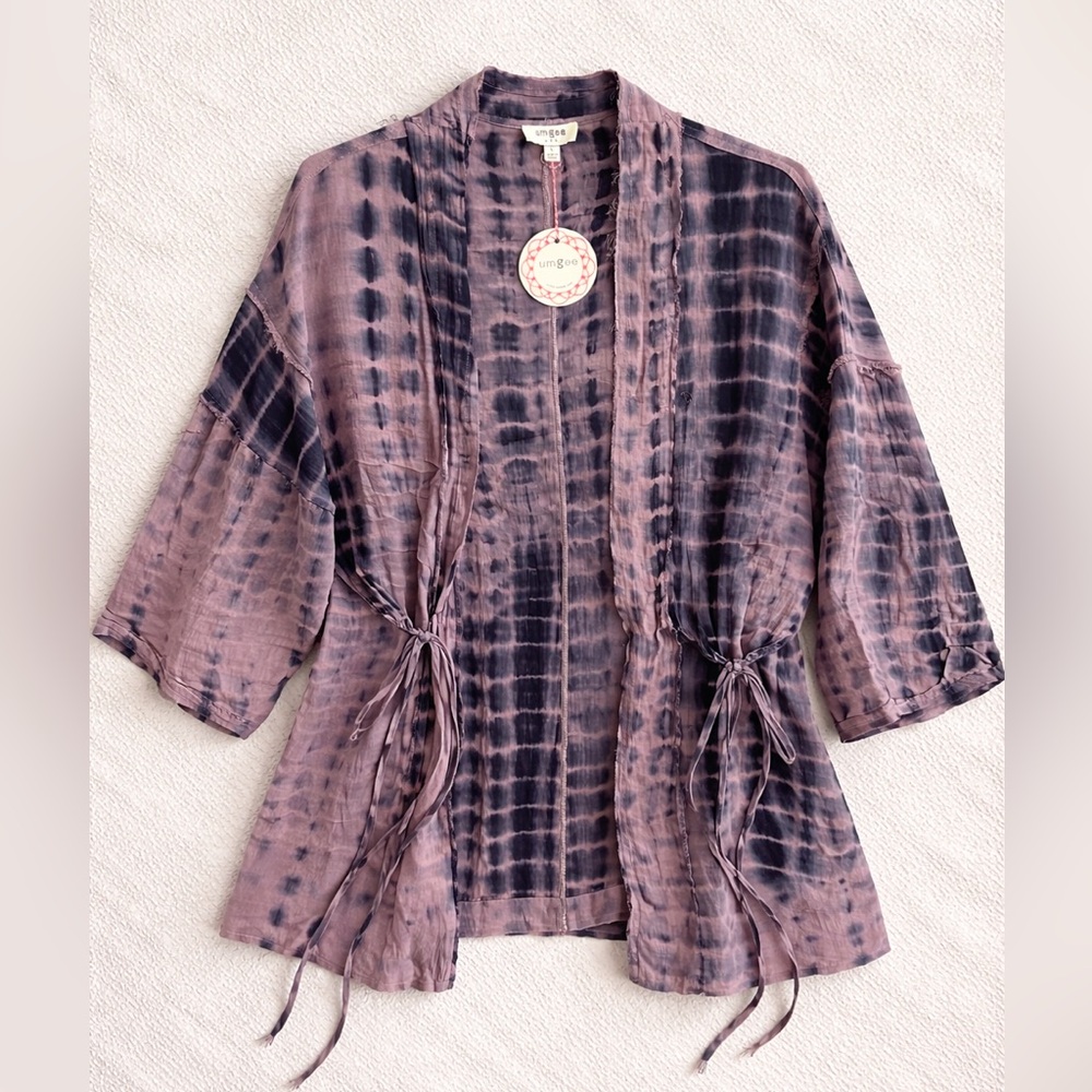 Umgee Tie-Dye Kimono Jacket in Dusty Purple and Charcoal
